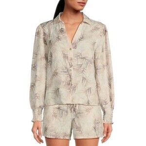 Anthropologie Cloth And Stone Short Set Linen Blend Botanical Palm Print XL D310